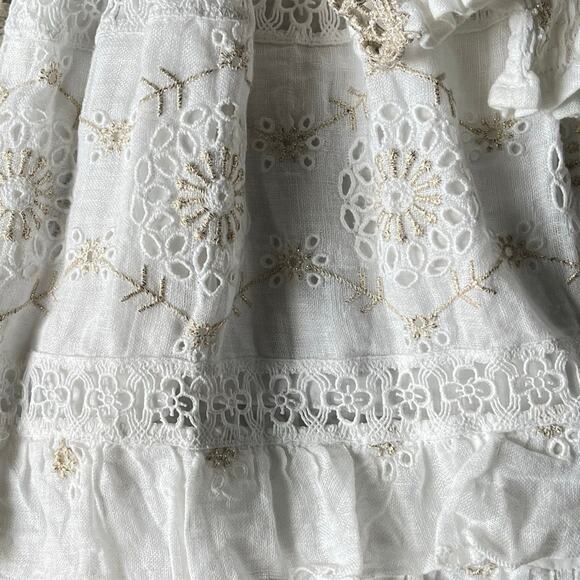 Temptation Positano Irlanda White Smocked Eyelet 100% Linen Mini Dress - Picture 9 of 12